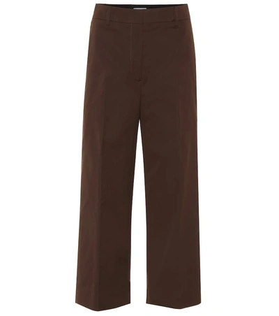 Shop Prada High-rise Wide-leg Cotton Pants In Brown