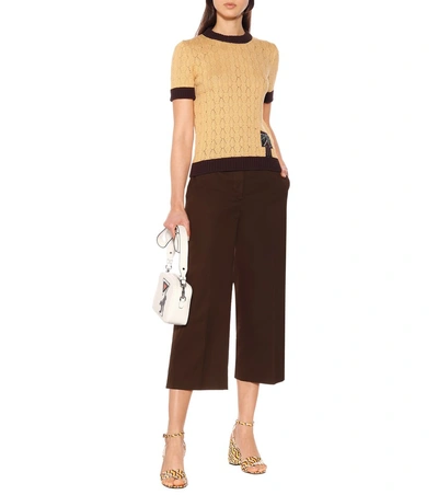 Shop Prada High-rise Wide-leg Cotton Pants In Brown