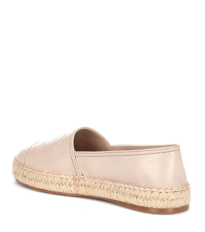 Shop Prada Logo-embossed Leather Espadrilles In Beige