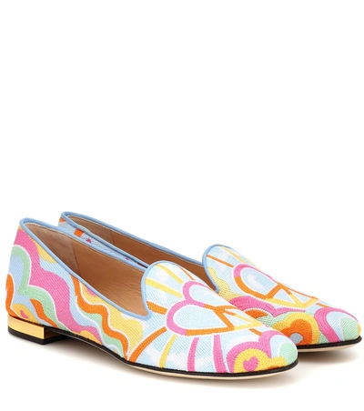 Shop Charlotte Olympia Embroidered Canvas Loafers In Multicoloured