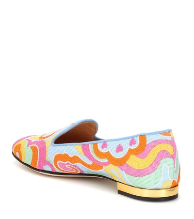 Shop Charlotte Olympia Embroidered Canvas Loafers In Multicoloured