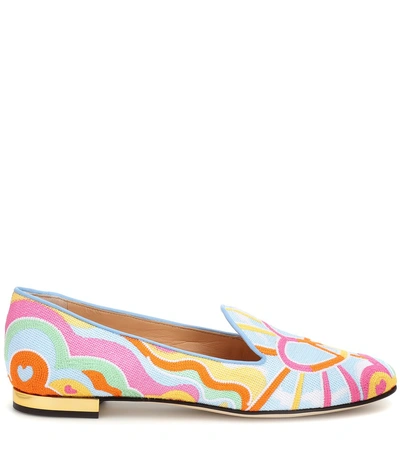 Shop Charlotte Olympia Embroidered Canvas Loafers In Multicoloured