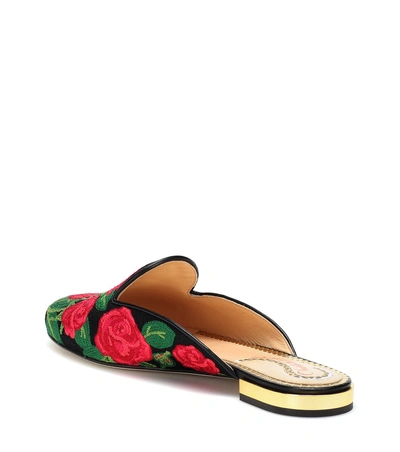 Shop Charlotte Olympia Embroidered Canvas Slippers In Multicoloured