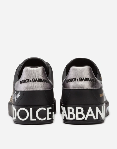 Shop Dolce & Gabbana Portofino Sneakers In Printed Nappa Calfskin In Black