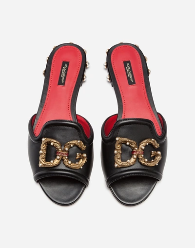 Shop Dolce & Gabbana Dg Amore Slides In Calfskin In Black