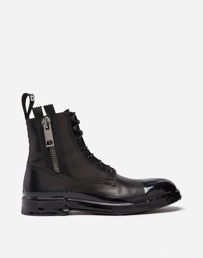 Shop Dolce & Gabbana Ankle Boot In Summer Calfskin With Immersion Finish In Black