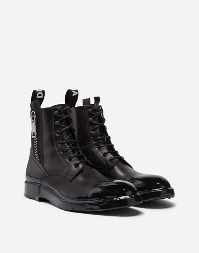 Shop Dolce & Gabbana Ankle Boot In Summer Calfskin With Immersion Finish In Black