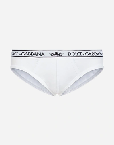 Shop Dolce & Gabbana Mid Briefs In Stretch Cotton Pima In White