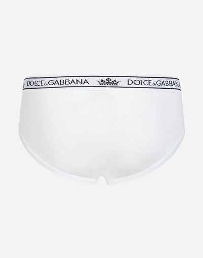 Shop Dolce & Gabbana Mid Briefs In Stretch Cotton Pima In White