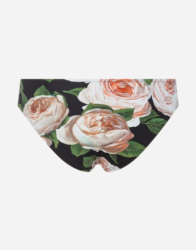 Shop Dolce & Gabbana Swimming Briefs With Rose Print In Floral Print