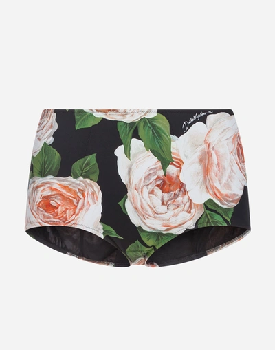 Shop Dolce & Gabbana Swimming Culottes With Rose Print In Floral Print