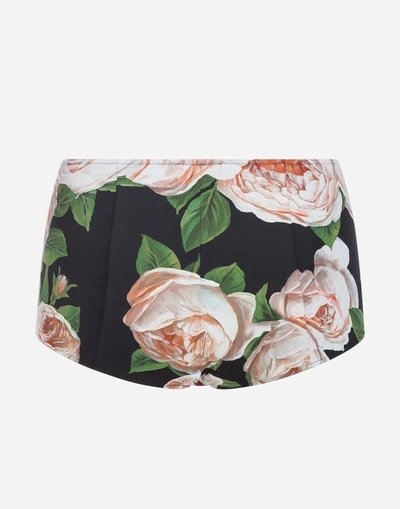 Shop Dolce & Gabbana Swimming Culottes With Rose Print In Floral Print
