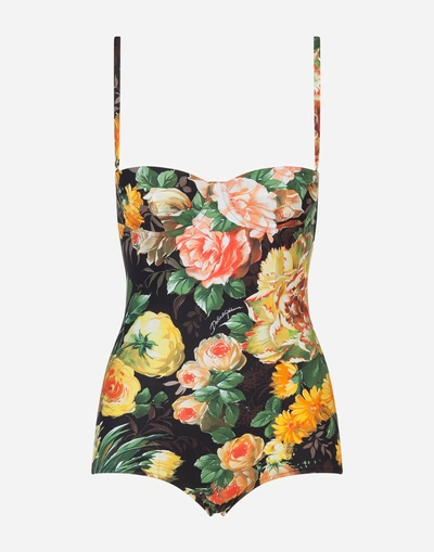 Shop Dolce & Gabbana One-piece Balcony Swimsuit In Floral Print