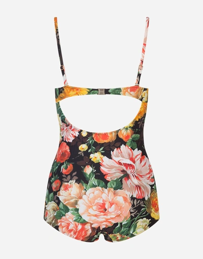 Shop Dolce & Gabbana One-piece Balcony Swimsuit In Floral Print