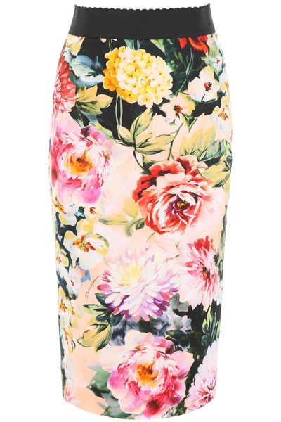 Shop Dolce & Gabbana Floral-printed Pencil Skirt In Papaveri Fiori Fnero|fuxia