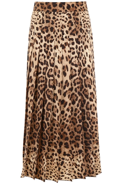 Shop Dolce & Gabbana Leopard Print Pleated Skirt In Leo New|beige