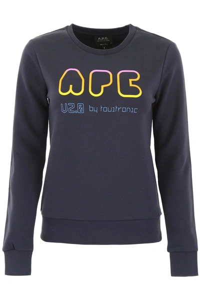 Shop Apc Logo Sweatshirt In Marine|blu