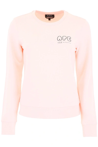 Shop Apc Logo Sweatshirt In Rose Pale|rosa