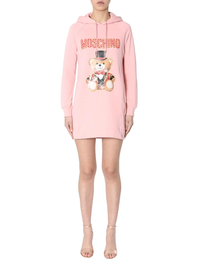 Shop Moschino Cotton Fleece Dress In Rosa