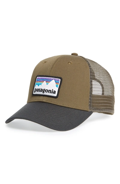 Shop Patagonia Shop Sticker Trucker Hat - Brown In Dark Ash