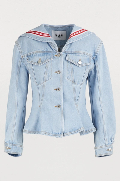 Shop Msgm Sailor Denim Jacket In Light Blue