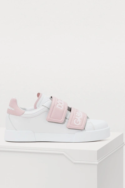 Shop Dolce & Gabbana Velcro Sneakers In White / Pink