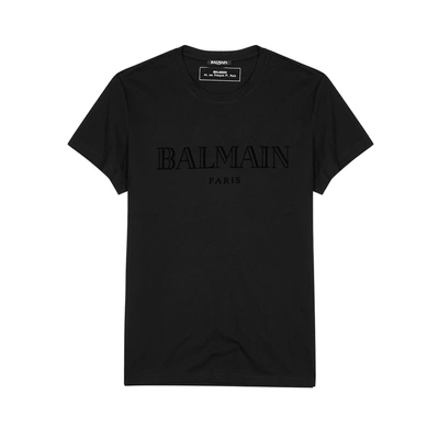 Shop Balmain Black Flocked Cotton T-shirt