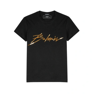 Shop Balmain Black Logo Cotton T-shirt