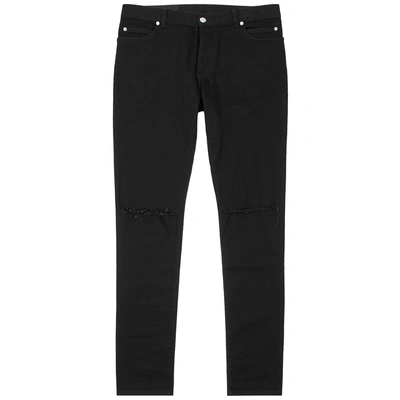 Shop Balmain Black Ripped Slim-leg Jeans