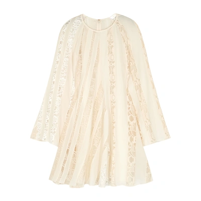 Shop Chloé Cream Lace-trimmed Silk Mini Dress