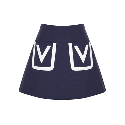 Shop Valentino Navy Wool Mini Skirt