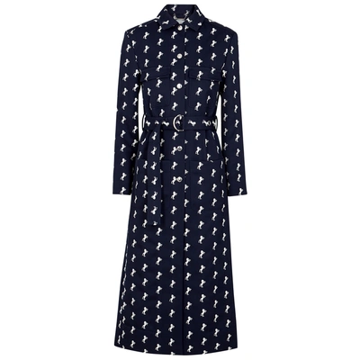 Shop Chloé Navy Horse-embroidered Wool Coat
