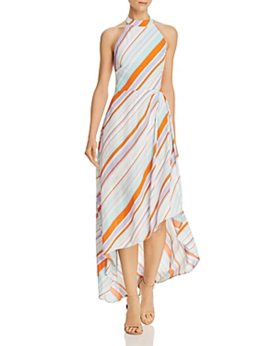 Shop Astr The Label Asymmetric Stripe Halter Dress In Pop Orange Stripe