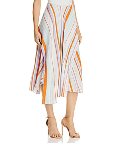 Shop Astr The Label Pallette Stripe Overlay Asymmetric Skirt In Pop Orange Stripe