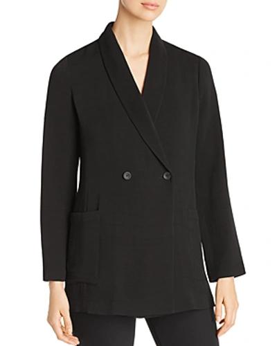 Shop Eileen Fisher Textured Double-breasted Blazer In Black
