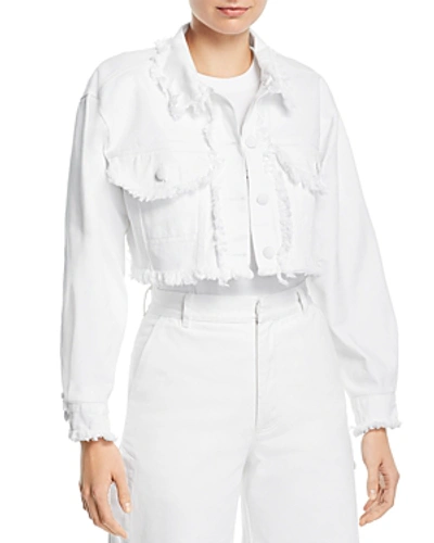 Shop Ksenia Schnaider Cropped Fringe Denim Jacket In White