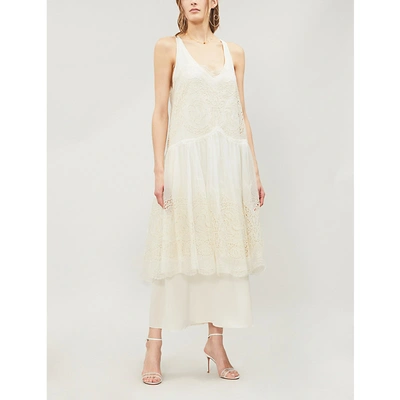Shop Stella Mccartney Lace-panel Silk Dress In Natural