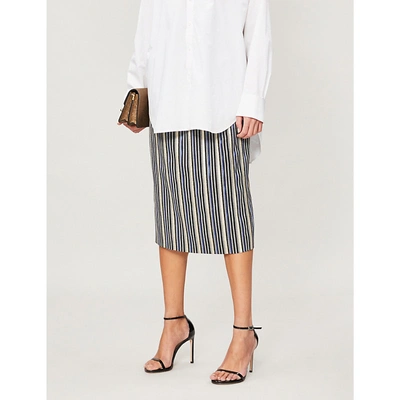 Shop Peter Pilotto Striped Lamé Skirt In Gold Navy