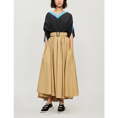 Shop Jw Anderson Belted A-line Cotton Maxi Dress In Toast