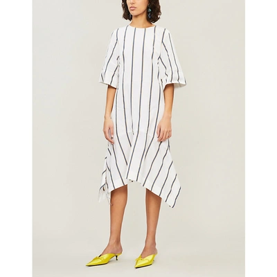 Shop Calvin Klein 205w39nyc Striped Cotton-twill Midi Dress In Optic Wht Yelw Bl Navy