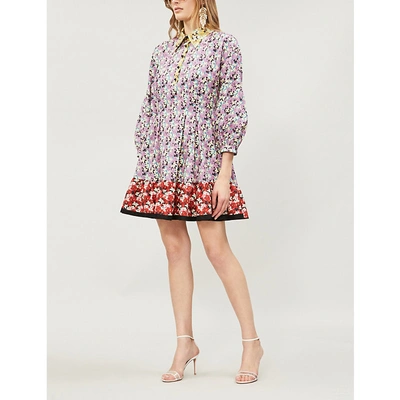 Shop Valentino Floral-print Cotton-twill Dress In Multicolor