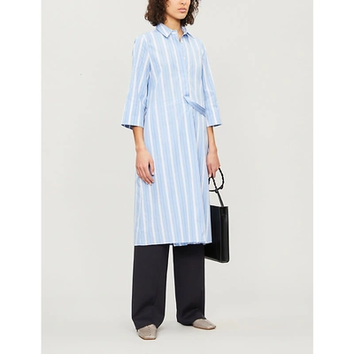 Shop Jil Sander Grandeur Striped Cotton Dress In Pastel Blue