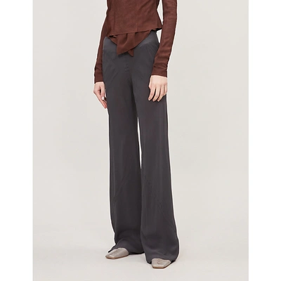 Shop Rick Owens Flared Silk Trousers In Blue Jay