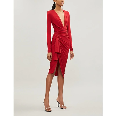 Shop Alexandre Vauthier Plunging V-neck Crepe Dress In Ruby