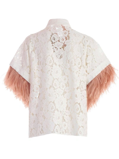 Shop N°21 Fringed Sleeve Lace Blouse In Cream