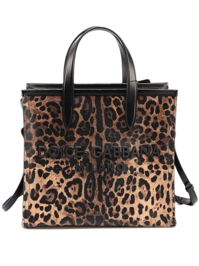 Shop Dolce & Gabbana Leopard Medium Market Shopping Tote In Ha93m Leo Con Logo