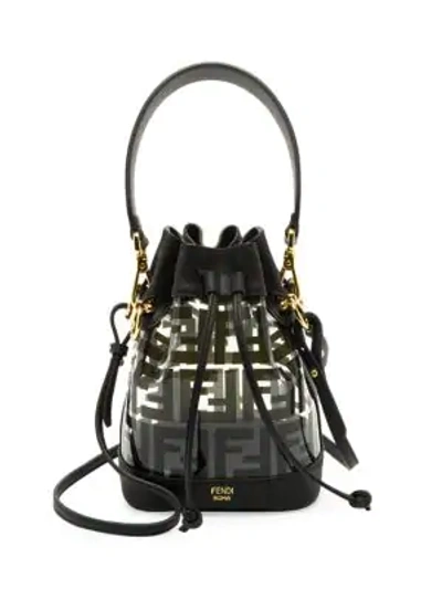 Shop Fendi Mini Mon Tresor Leather-trimmed Plastic Bucket Bag In Black