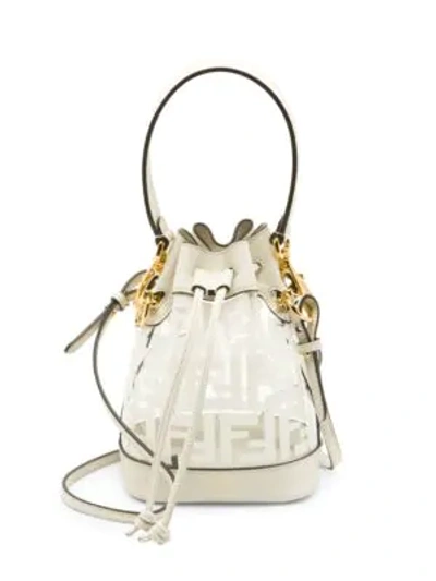 Shop Fendi Mini Mon Tresor Leather-trimmed Plastic Bucket Bag In White