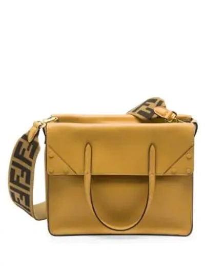 Shop Fendi Large  Flip Leather Crossbody Bag In Dark Honey