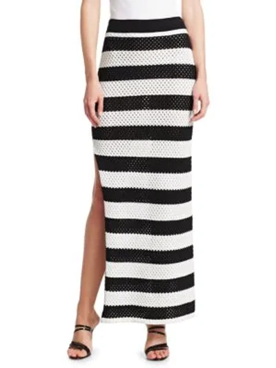 Shop Dodo Bar Or Margaret Stripe Knit Maxi Skirt In Black White